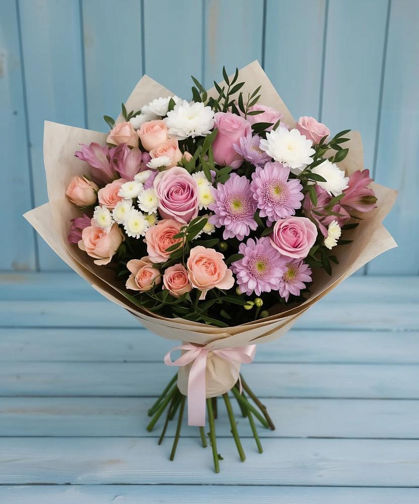 Букет цветов из: Хризантемы, Розы и Альстромерии в Усадище