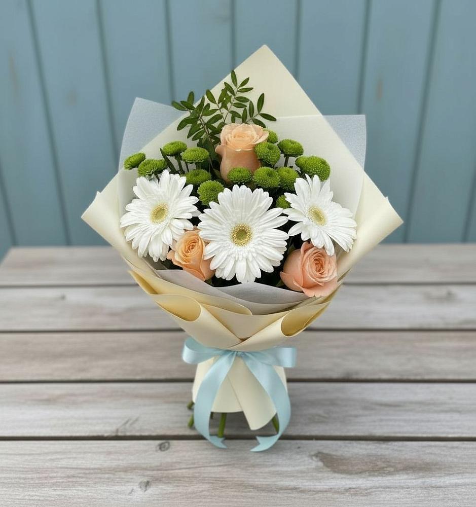 Букет цветов из: Герберы, Розы и Хризантемы в Усадище