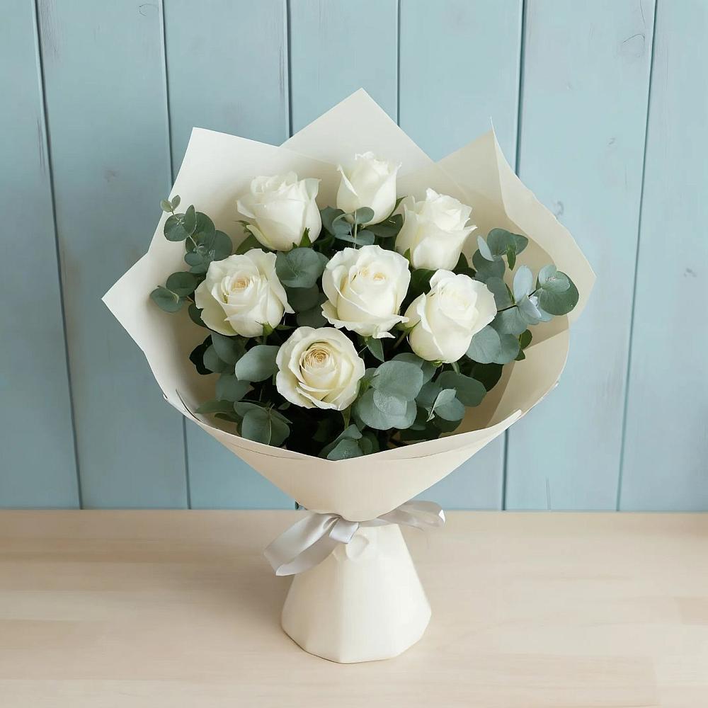 Букет Белые розы в Эвкалипте в Усадище