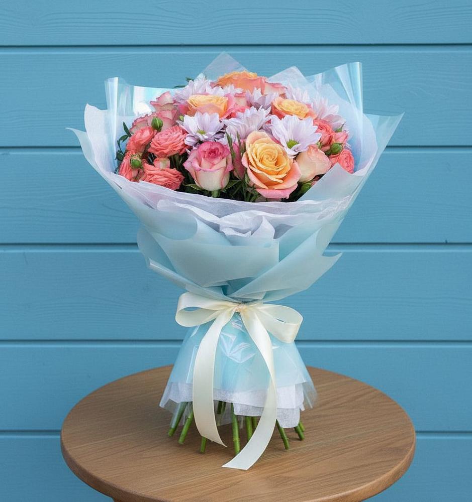 Букет цветов из: Хризантемы и Розы в Усадище