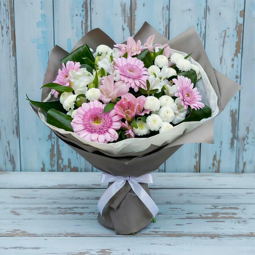 Букет цветов из: Герберы, Альстромерии и Хризантемы в Усадище