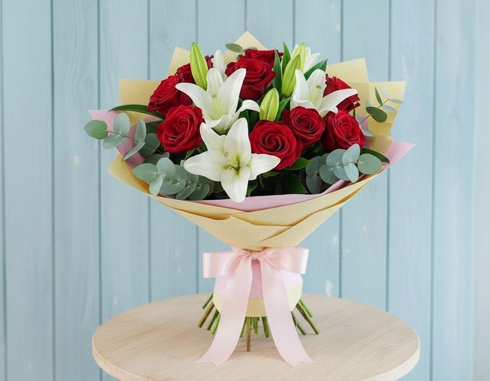 Букет цветов из: Лилии и Розы в Усадище